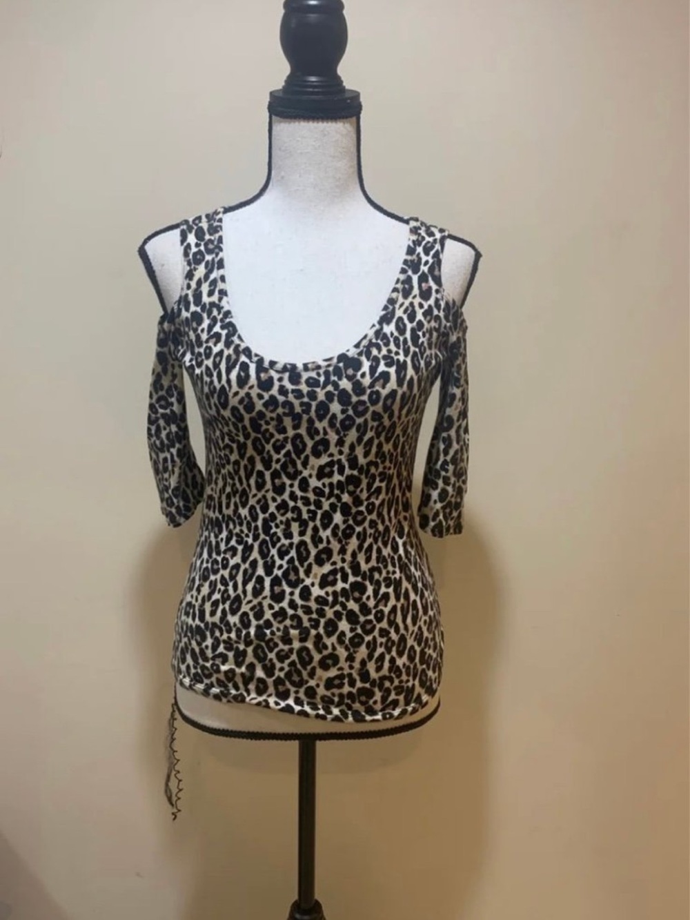 Charlotte Russe Leopard Cold-Shoulder Tank Top - Black and Cream